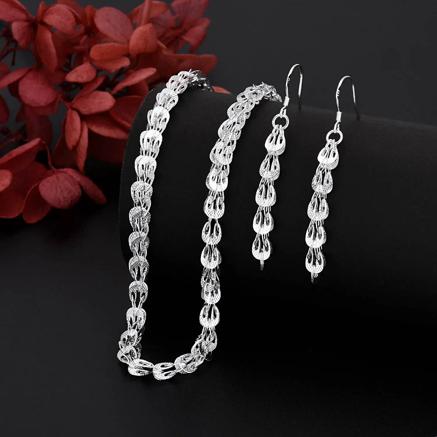 

New 925 Sterling Silver Beautiful Necklace and Earring Jewelry Set for Women Fashion Party Wedding Engagement Birthday Gifts