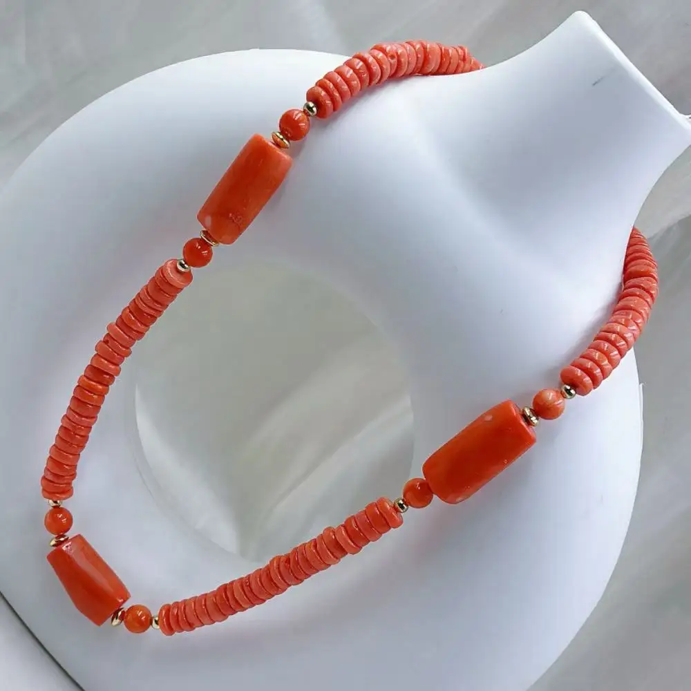 Bithday Jewelry Gift  10-12mm 12-14mm Column Orange Natural Sea Bamboo Coral Chokers Necklace