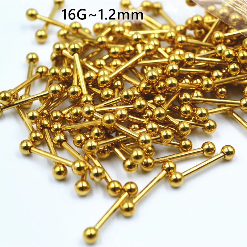 Lot50pcs 16G PVD Gold/Black Surgical Steel Tongue/Nipple/Ear Helix Industrial Scaffold Thin Bar  Straight Barbells Body Jewelry