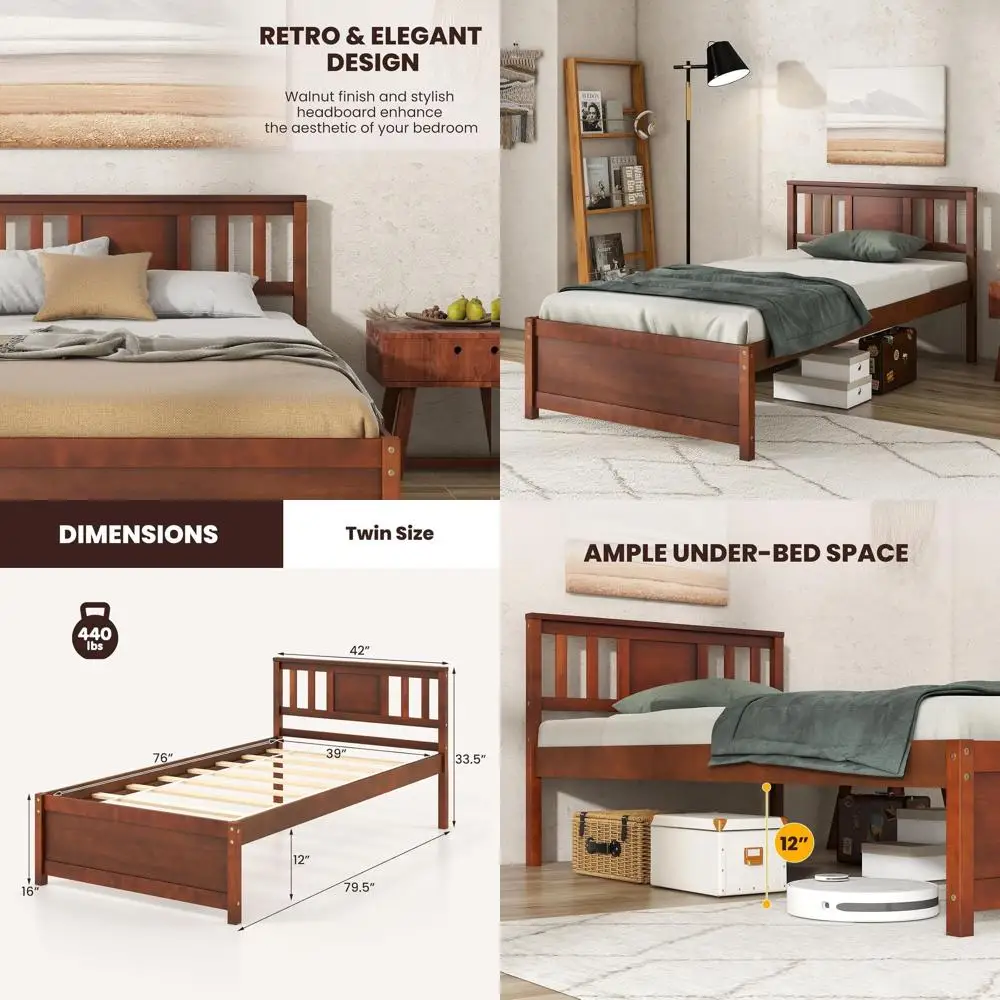 

Двуспальная кровать-платформа из массива орехового дерева Walnut Century с ламельным основанием, не требует пружинного блока, для детей