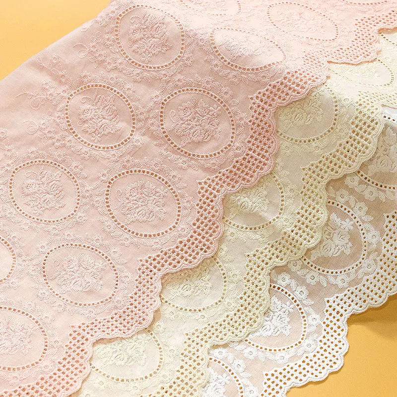 Embroidered Lace Trim, 100% Cotton, Super Wide, Beige, Pink, Cotton, DIY Accessories, Width 26.5cm, 1 Yard