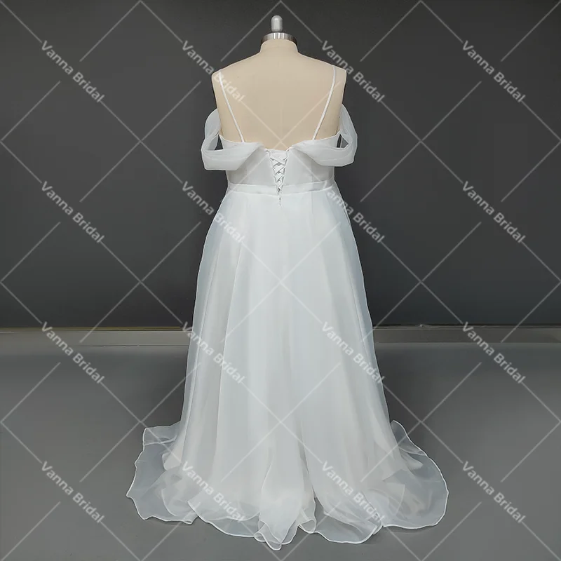 Vestido de novia de corte bajo con espalda descubierta y mangas fruncidas, traje de novia sencillo de Organza, corsé fruncido, a la medida