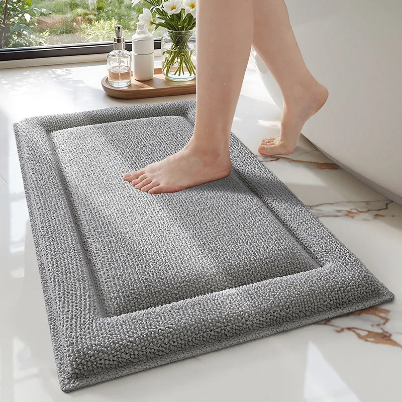 High Resilience Chenille Bath Mat, 3D Plush Quick Dry Bathroom Rug, Strong Non-Slip, Thick Absorbent Skin-Friendly Floor Carpet