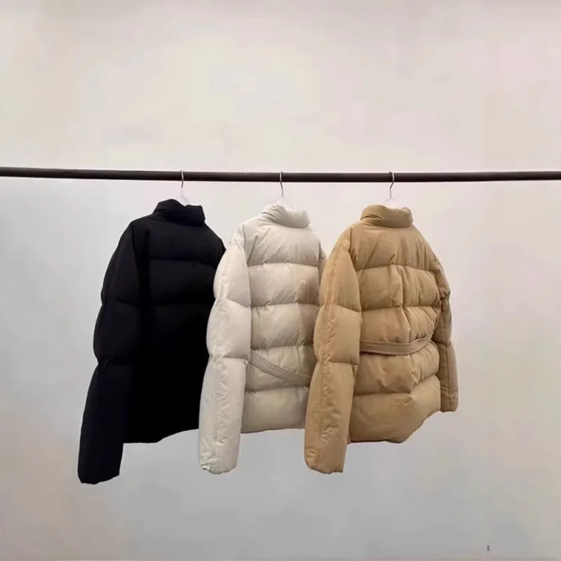 

ERUME Dongda Gate 2024 Winter New Goose down Jaet Stand Collar Belted Warmth Women's Faion Commute Sle Thiened ortened