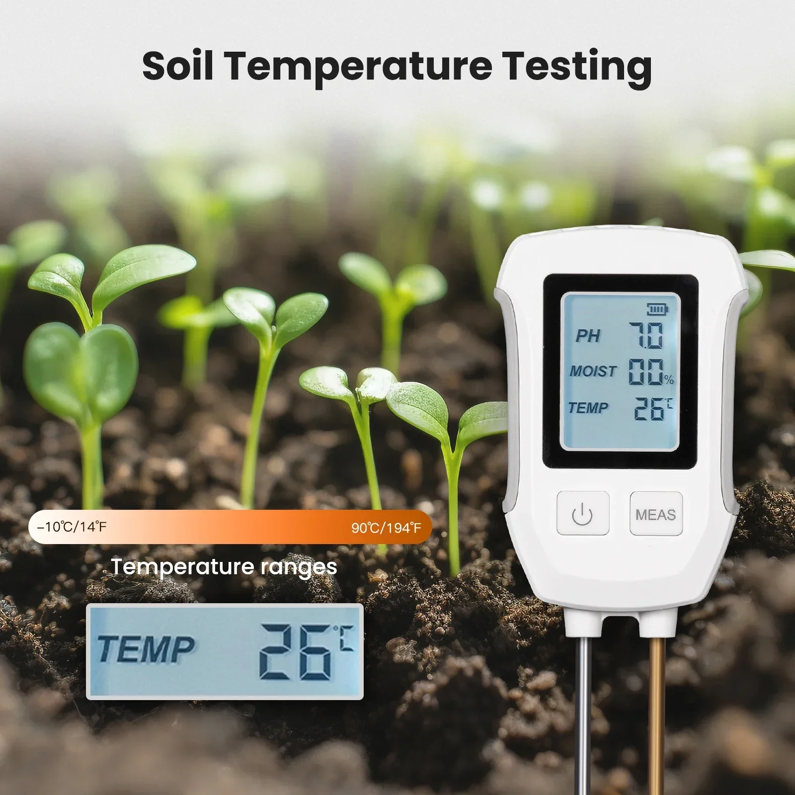 MOES 3 in 1 Soil PH Detector Tester LCD Screen Thermometer Temperature Moisture Meter For Gardening Flower Potted Plantation