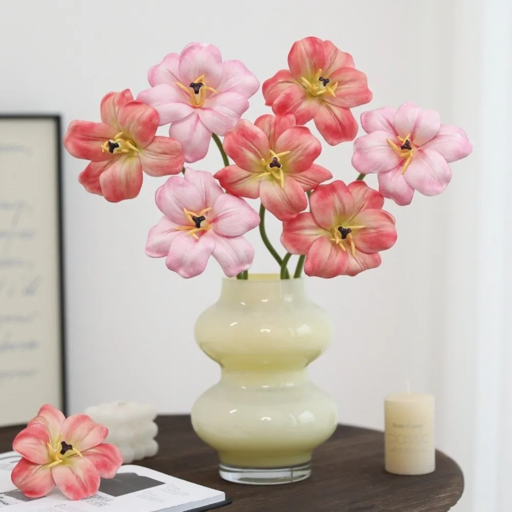 

5pcs Real Touch Artificial Tulip Flowers Realistic Handmade Simulation Tulip Bouquet Beautiful Fake Tulips Ride Bouquet