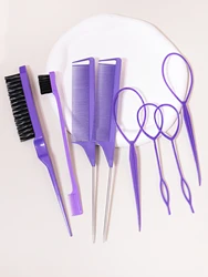 8PCS hair styling comb set, teasing hair brush, pointed tail comb edge brush, hair tail tool weaving tool ring
