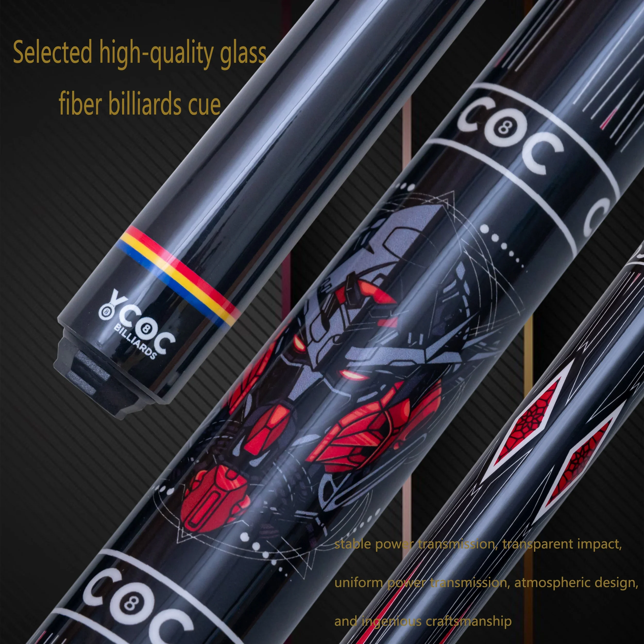 12.5mm Colored Tip Low Deflection Fiberglass Pool Cue Quick Joint Balanced Smooth Hit Durable 9 Ball Carom Billiard Stick