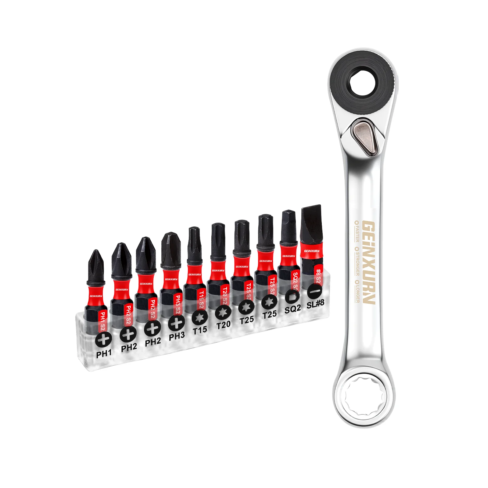 Geinxurn Mini-Schraubenschlüssel mit Schlagschrauber-Bit-Set, Farbcodiertes Schlagschrauber-Bit-Set, Doppelendig, für DIY