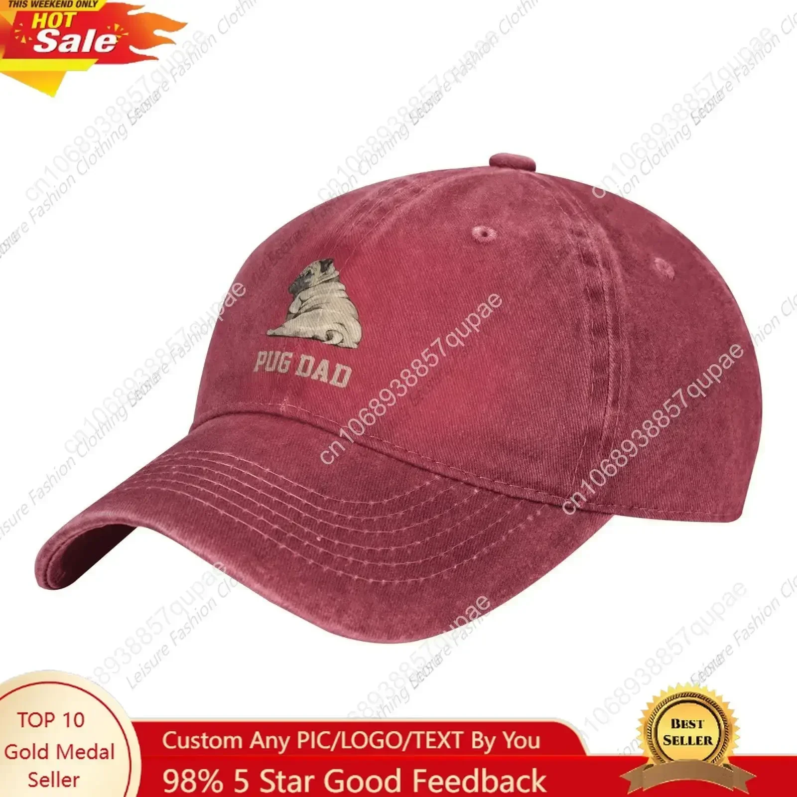 Pug Dog Dad Cute Adjustable Washed Denim Cotton Low Profile Men’s Trucker Hat Fitted Baseball Ball Cap for Men Unisex