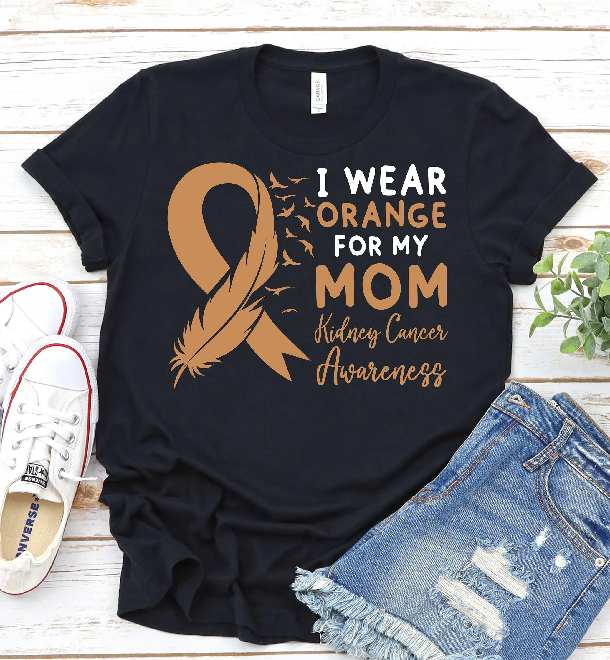 Kidney Cancer Awareness T Shirt Support Mom Orange Ribbon Survivor