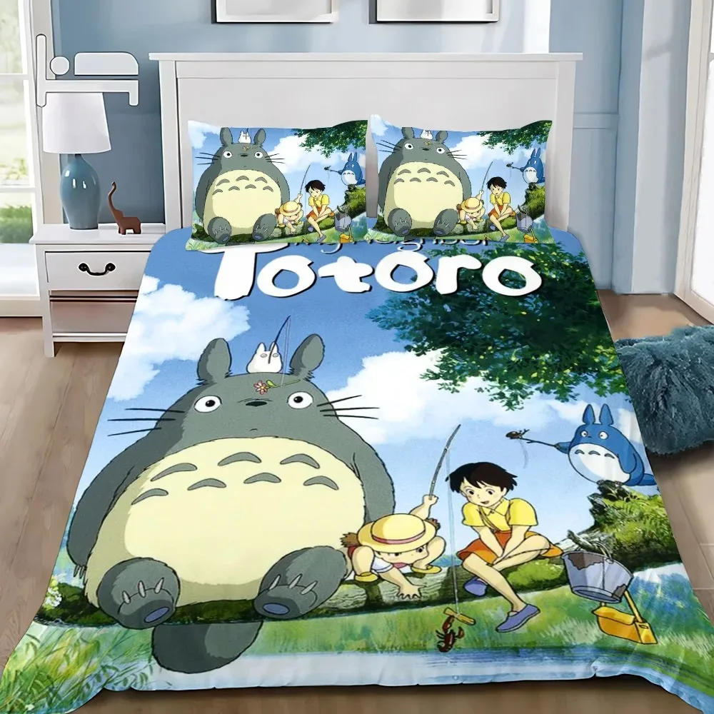 Anime Duvet Cover Pillowcase Bedding Set T-TotoroS Kawaii Adult Boy Girl Bedroom Decoration Children Single Double Large Size