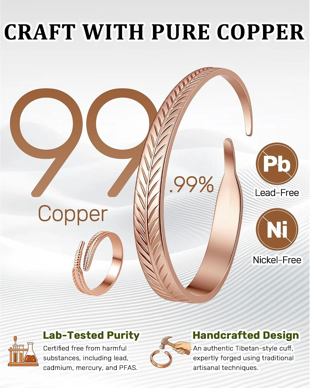 ARADOO Pure Copper Bracelets for Women Purple Leaf Open Cuff Bangle Jewelry Gifts