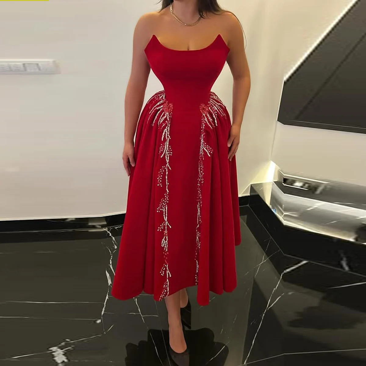 Dark Red Strapless … - image