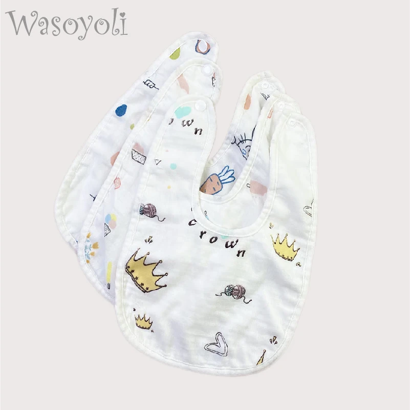 

1 Piece Wasoyoli U Type Waterproof Baby Bib 5 Layers Burp Cloths 21*30CM Printed Colorful 100% Muslin Cotton Infant Bib