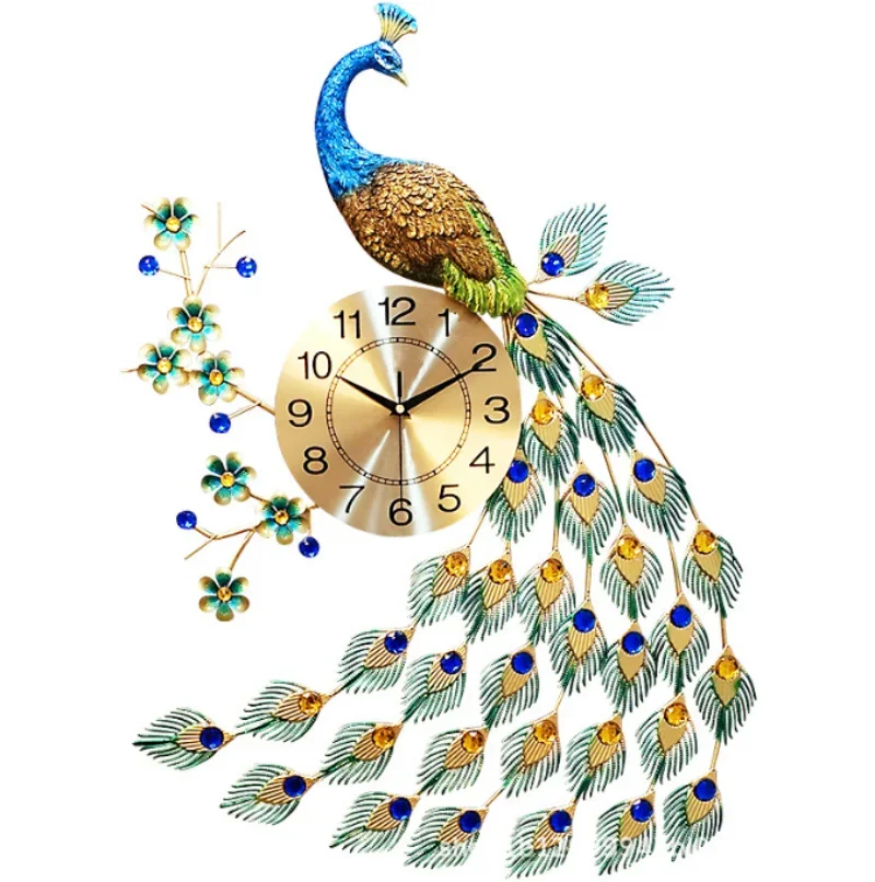 Peacock Wall Clock Non Ticking Silent Wall Art Decor Decoration Flowers