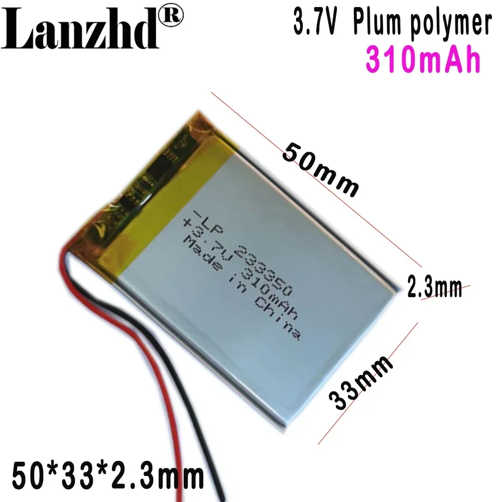 

3.7V rechargeable battery 233350 Polymer 310MAH For smart wearable medical product Bluetooth speaker