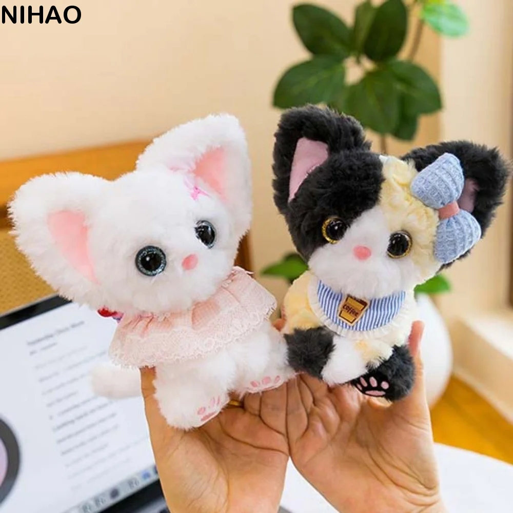 Soft Plush Plush Cat Keychain Big Ears Fluffy Texture Eyewear Kitten Pendant Stuffed Bowknot Collar Curly Fleece Accessory