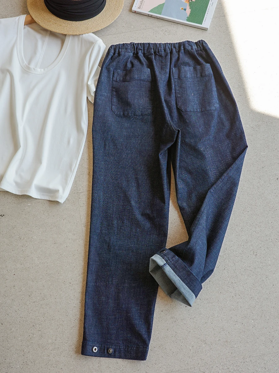 

Джинсы прямого кроя из эластичного хлопка «Любовь с первого взгляда»: универсальные, удобные для любого типа фигуры, повседневные, темно-синие, длиной 7/8.