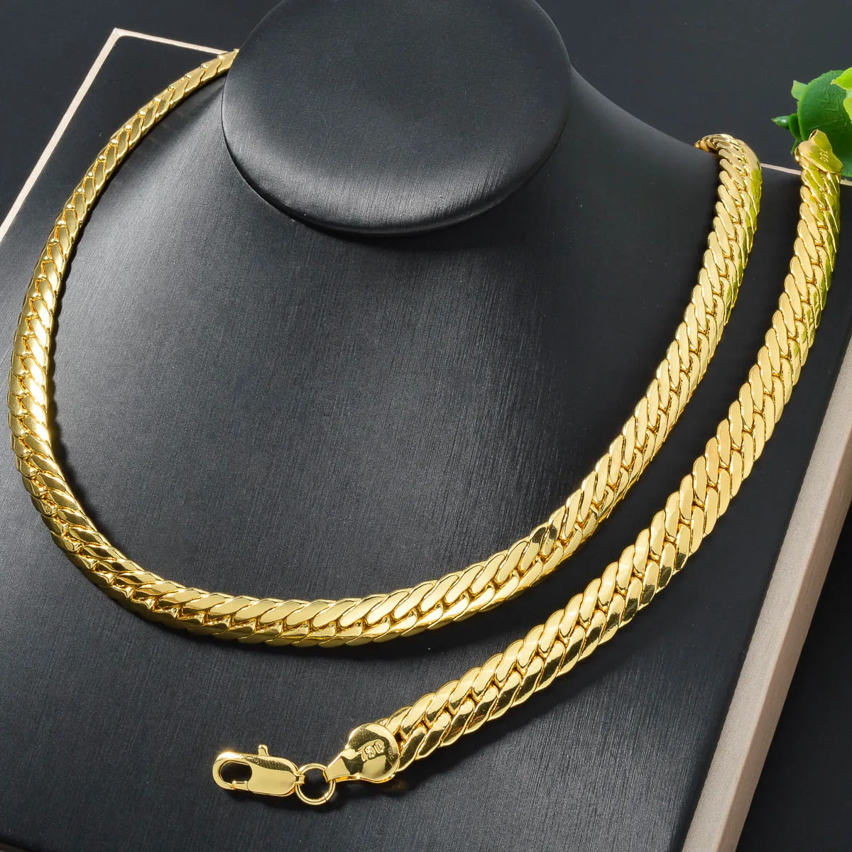 Italian 750 Women's Necklace Bracelet 18k Gold-Plated Thick Chain Hip-hop Rock Birthday Party Accessories Jewelry