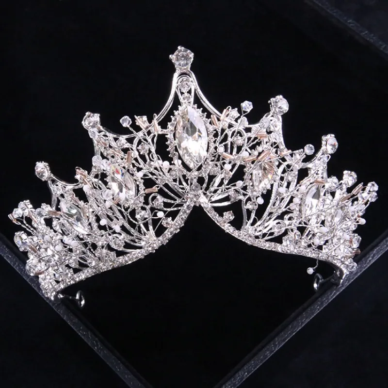 Bridal Headwear Noble Dazzling Silver-Colour Ladies' Crystal Crown Rhinestone Tiara Designed For Wedding Party