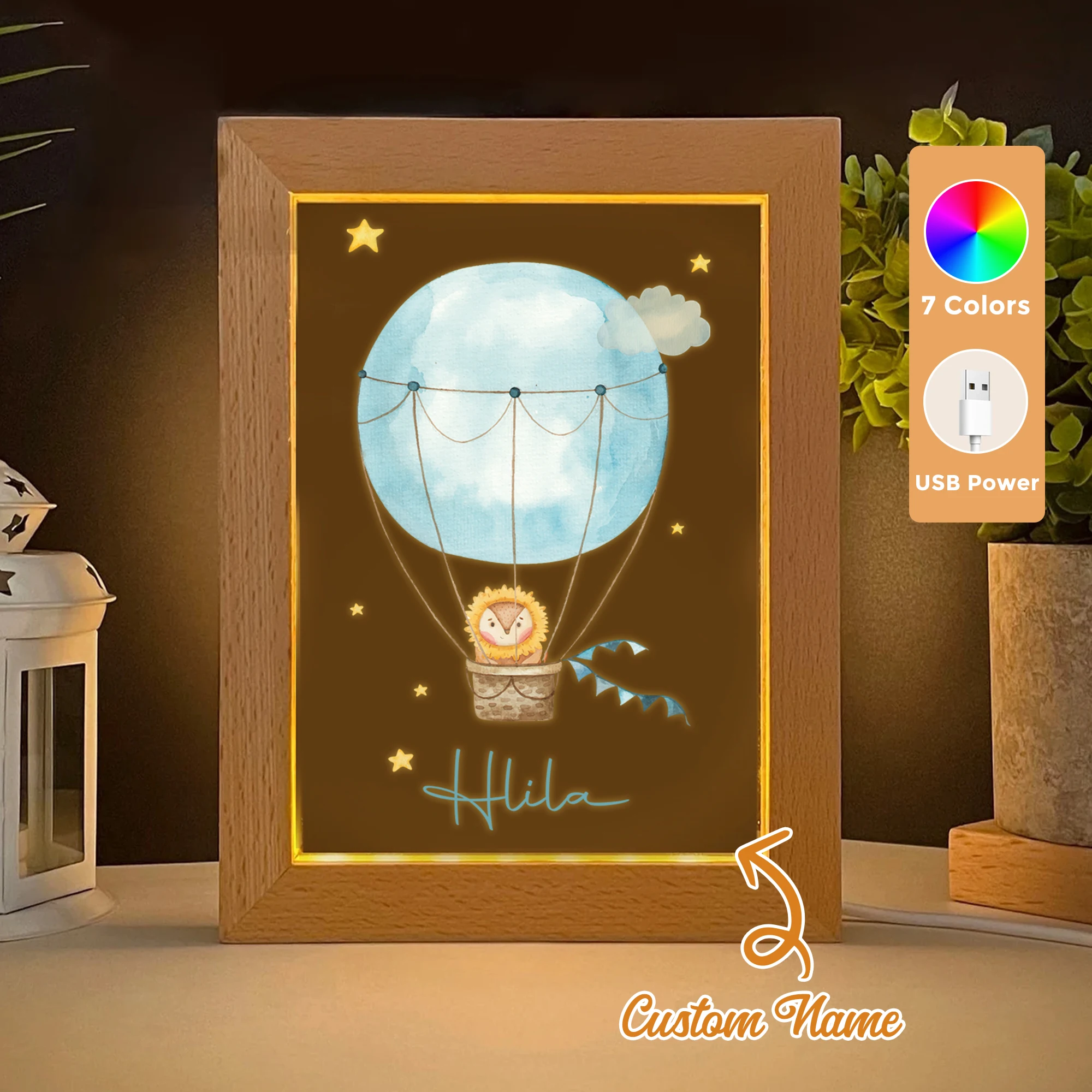 

2D Flat Custom Name Hedgehog LED Acrylic Night Light Wood Photo Frame 21x17cm Cartoon Children Bedroom Gifts Home Decor