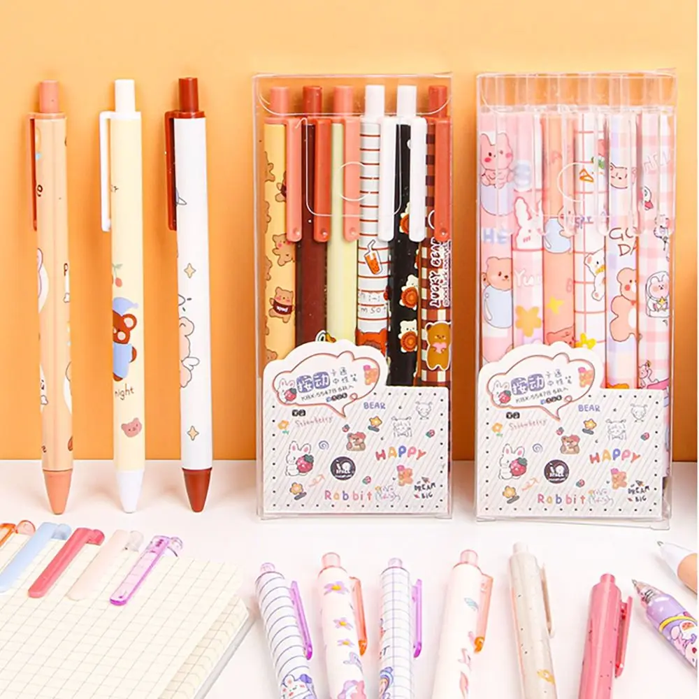 6PCS/Set Cartoon Press Type Writing Tool Gel Pens Signature Pen BallPoint Pen Neutral Pen