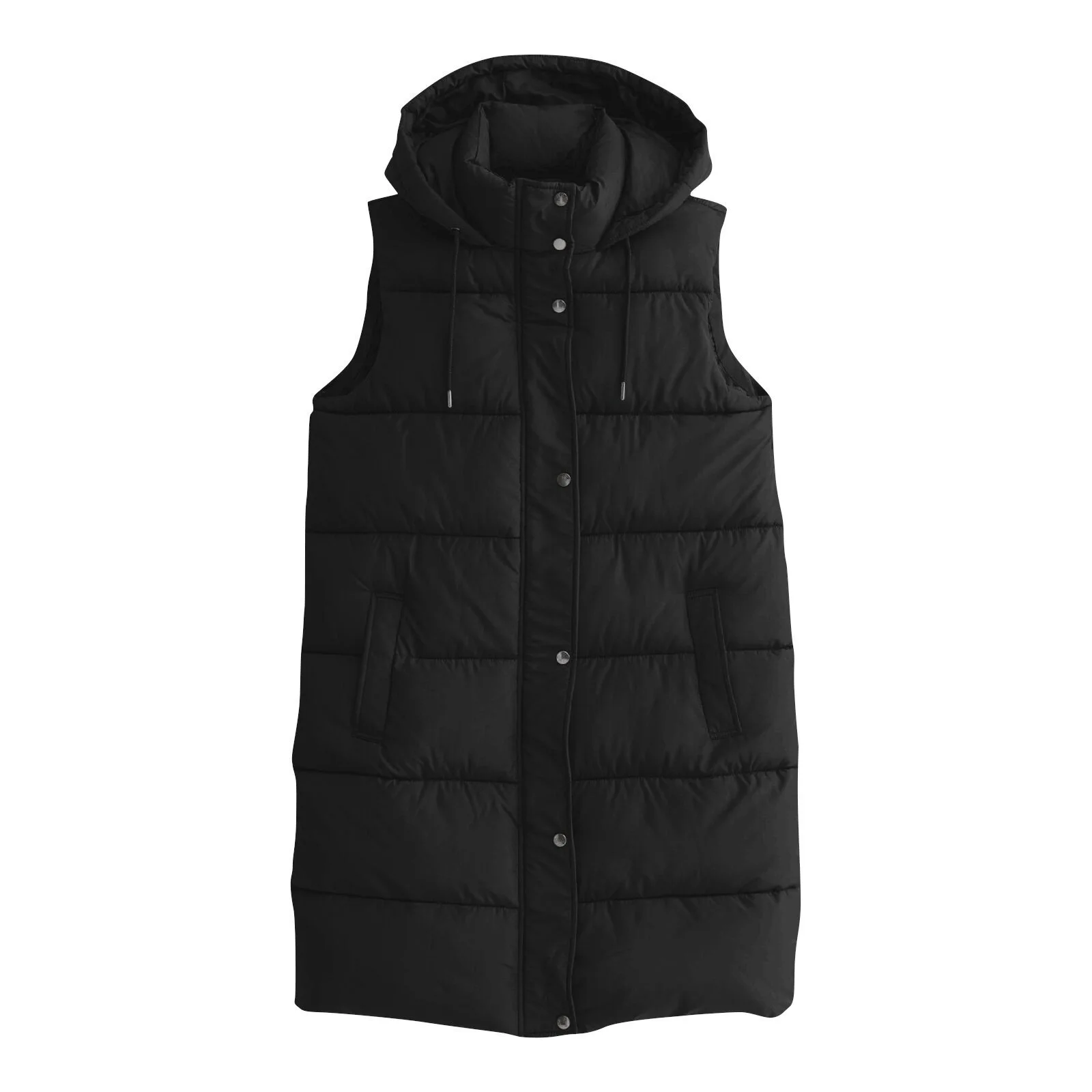 Women's Elegant Sleeveless Parka Autumn Winter Fashion Loose Warm Long Cotton Vest Cotton Zipper Vest Hooded Jacket