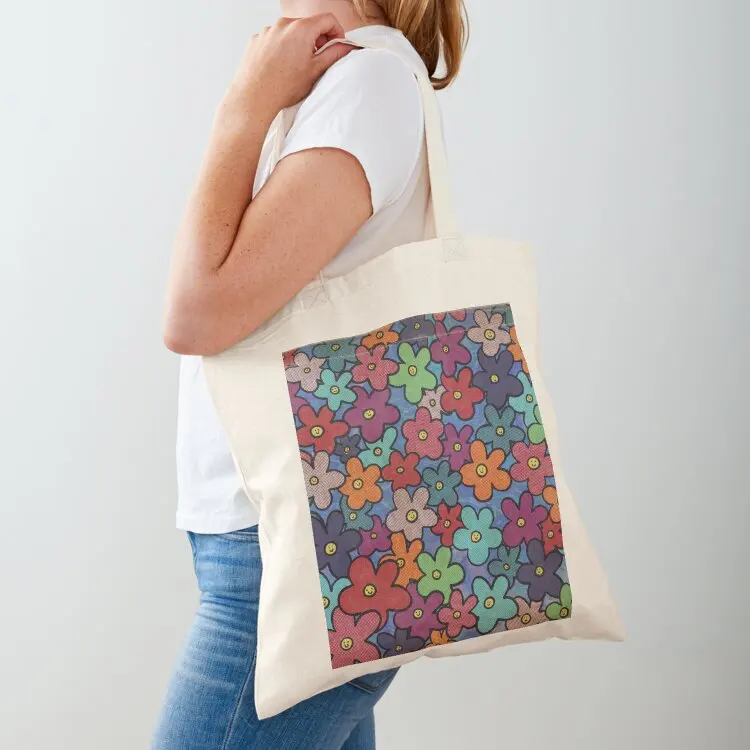 Happy Flowers Tote Bag eco bag folding Women's handbag bag for beach