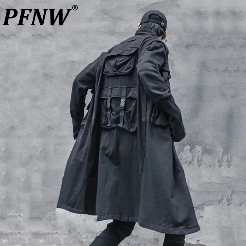 PFNW Spring And Autumn Darkwear Series Functional Zipper Multi Pocket Coats Loose Ruffian Handsome Medium Long Trench 12A5336