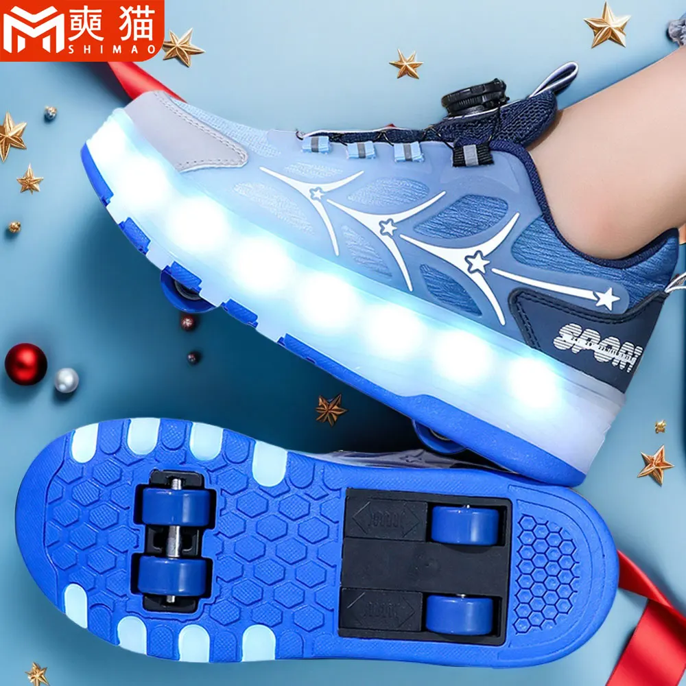 

Roller Skates Shoes For Girls Boys Kids Children Casual Skating Shoes Four Wheels LED Light Outdoor Sports Shoes Roller Skates