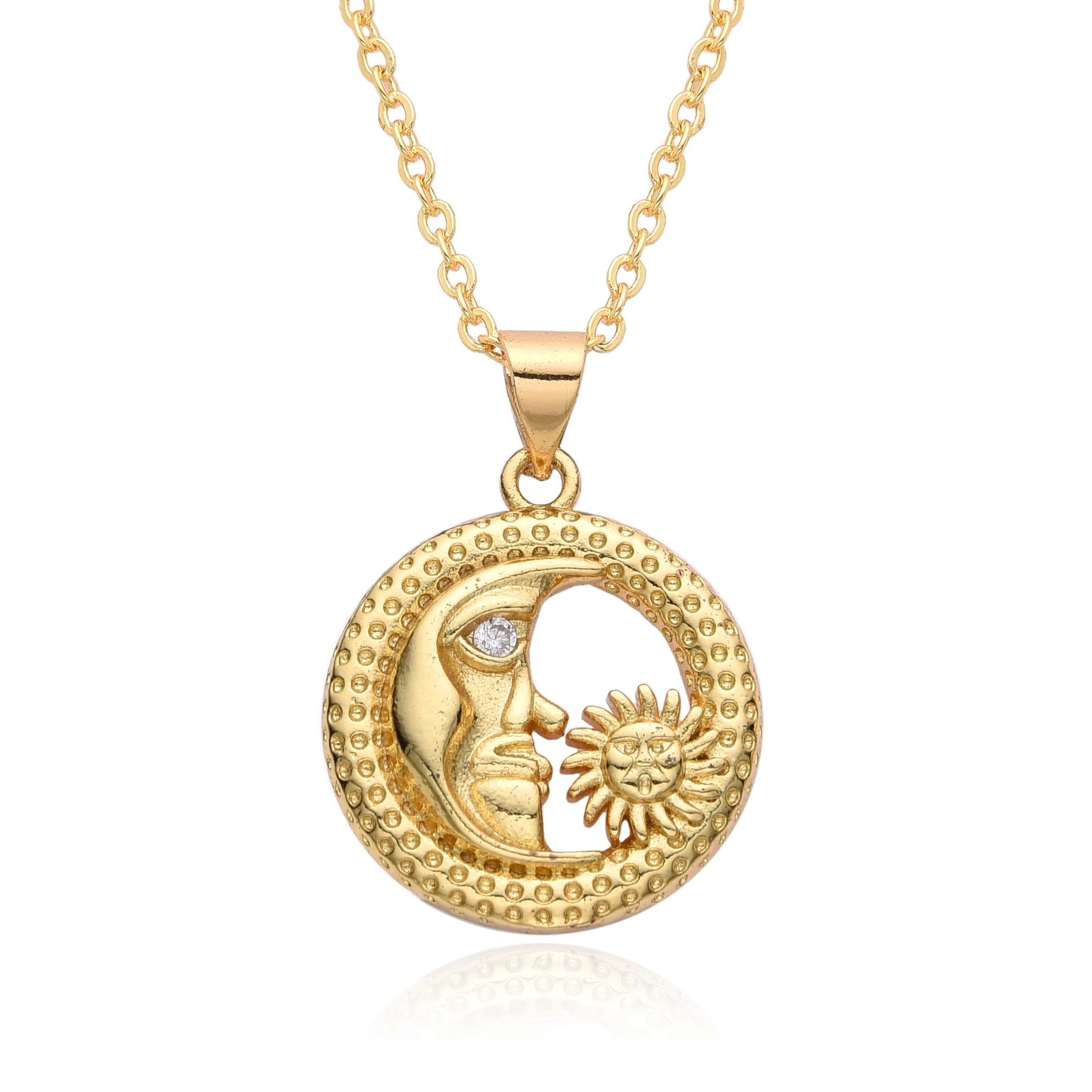 Gold Color Round Coin Charms Micro-inlaid Zircon Figure Necklace for Women Sun flower Choker Chain Pendant DIY Jewelry Wholesale