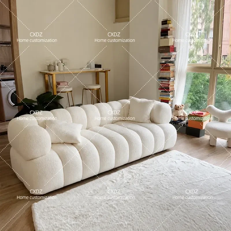 ins explosion cream wind puff lamb wool sofa straight row small apartment living room apartment B & B group 1.5m