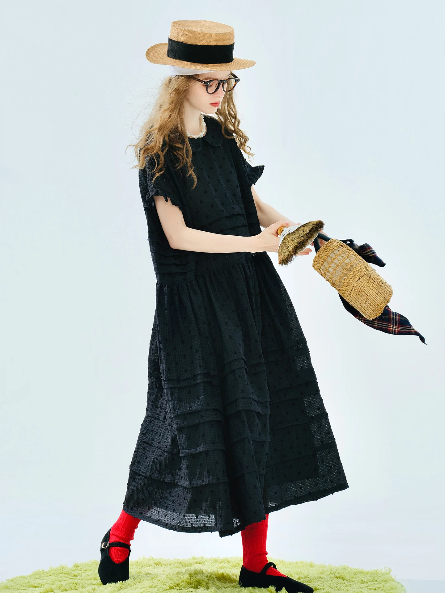 

Dress imakokoni 2025 Summer Commuter Art Black Round Neck Loose Large Edition Skirt 255028+255080