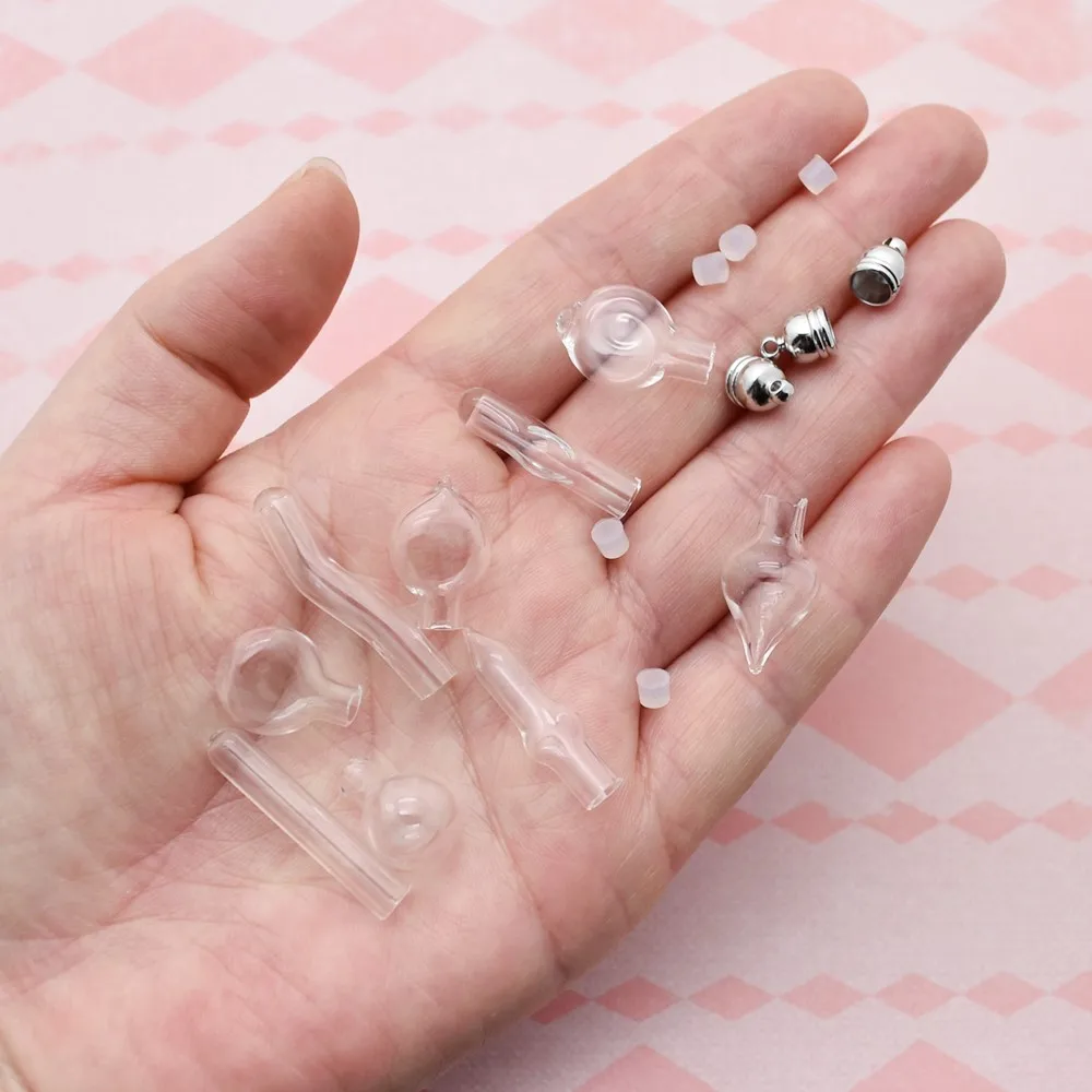 10pieces 5mm Glue Cap Glass Vial Pendant Locket Charms Mini Wishing Bottles With Tassel Cap Name On Rice Art Jewelry Making
