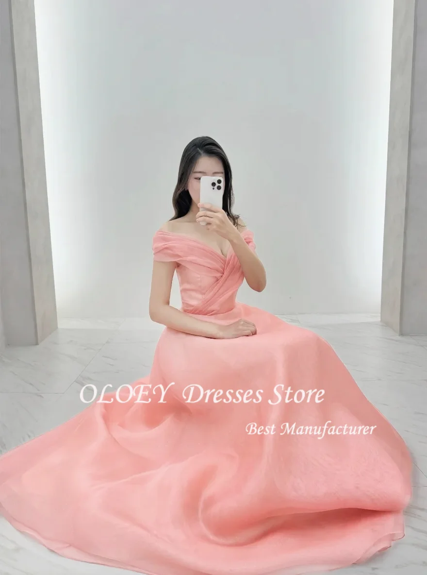 

OLOEY Elegant Pink Prom Dresses Off the Shoulder A Line Evening Dresses Customized Silk Organza Party Gown Performance Dress