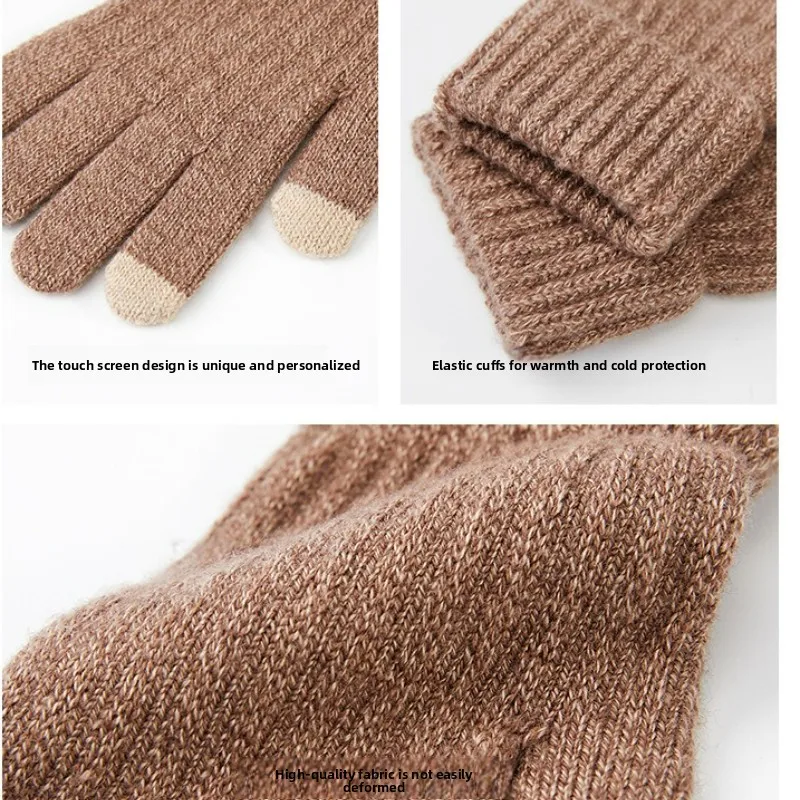 Hot-selling New Men's Warm Fleece Thick Knitted Gloves Autumn and Winter Outdoor Riding Cold-proof Warm Knitted Gloves