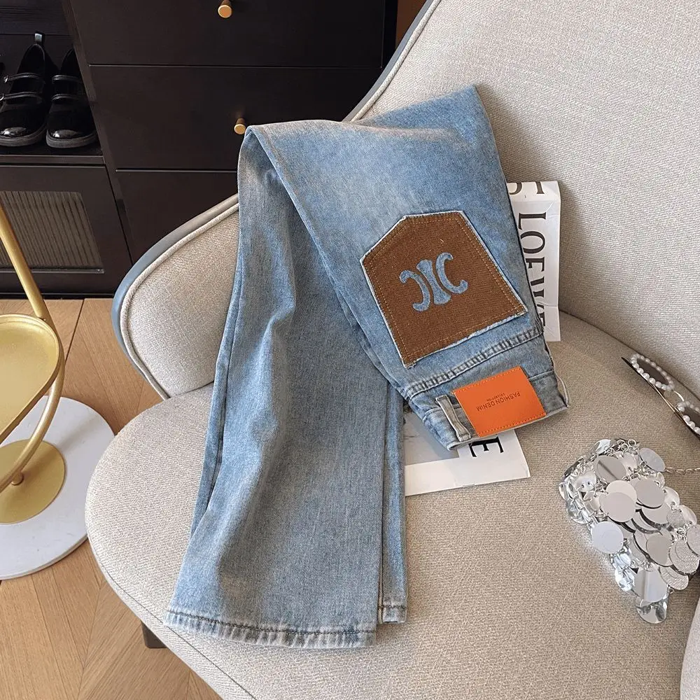 

Женские джинсы Slim Straight с высокой талией, новые весенние, в американском стиле High Street, узкие широкие брюки, повседневные, синие, хлопковые