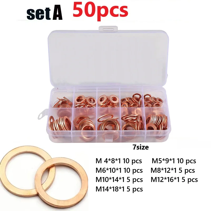 1 Set Kupfer-Dichtungsring-Set, Flachring-Dichtungs-Sortiment mit Box für Ölwanne, Haushaltszubehör