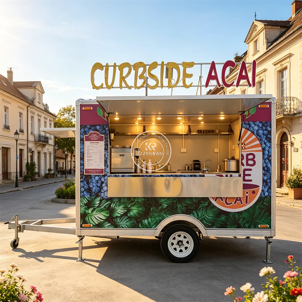 

Commercial Concession Cart Mobile Food Trailer Hot Dog Bubble Tea Food Truck Mobile Kitchen Trailer with Stainless Steel Kitchen