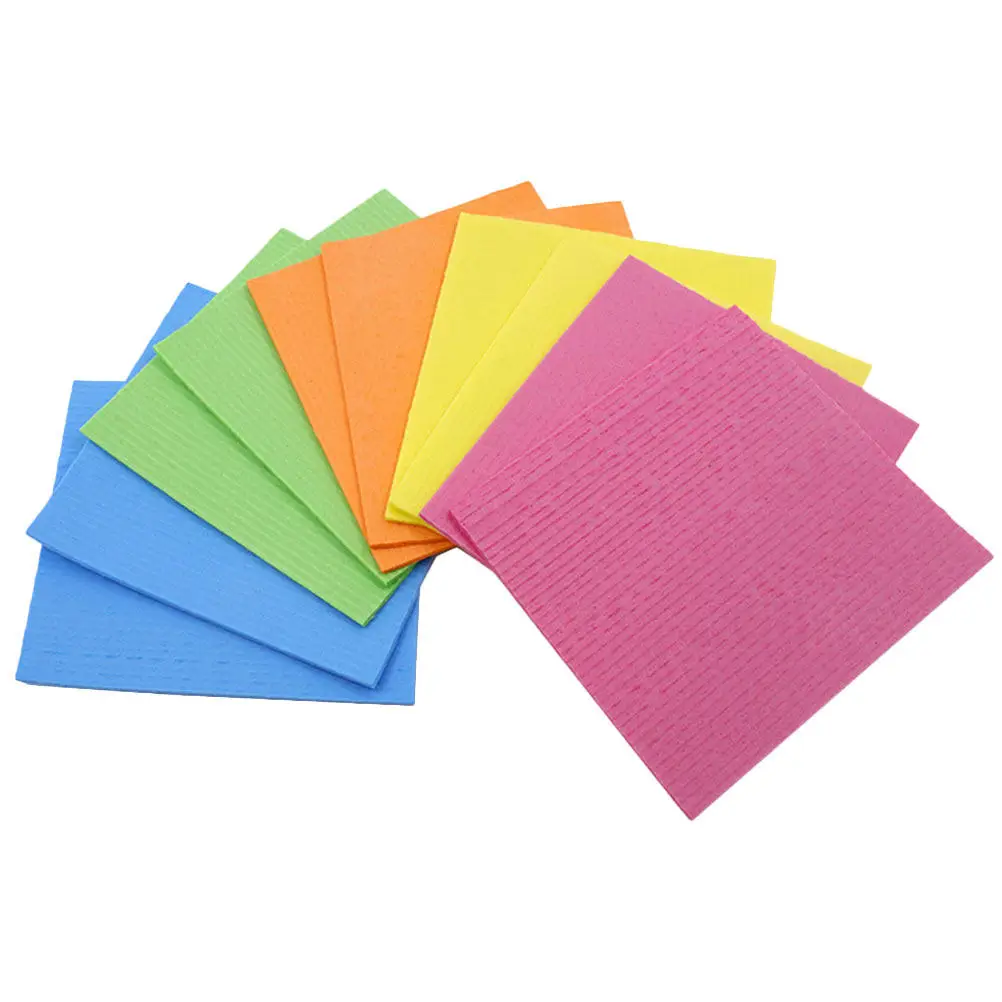 10Pcs Premium Wood Pulp Cotton Cleaning Cloths Double Layer Dish Cloths for Kitchen Oil Non Stick Absorbent Reusable Sponge Dish