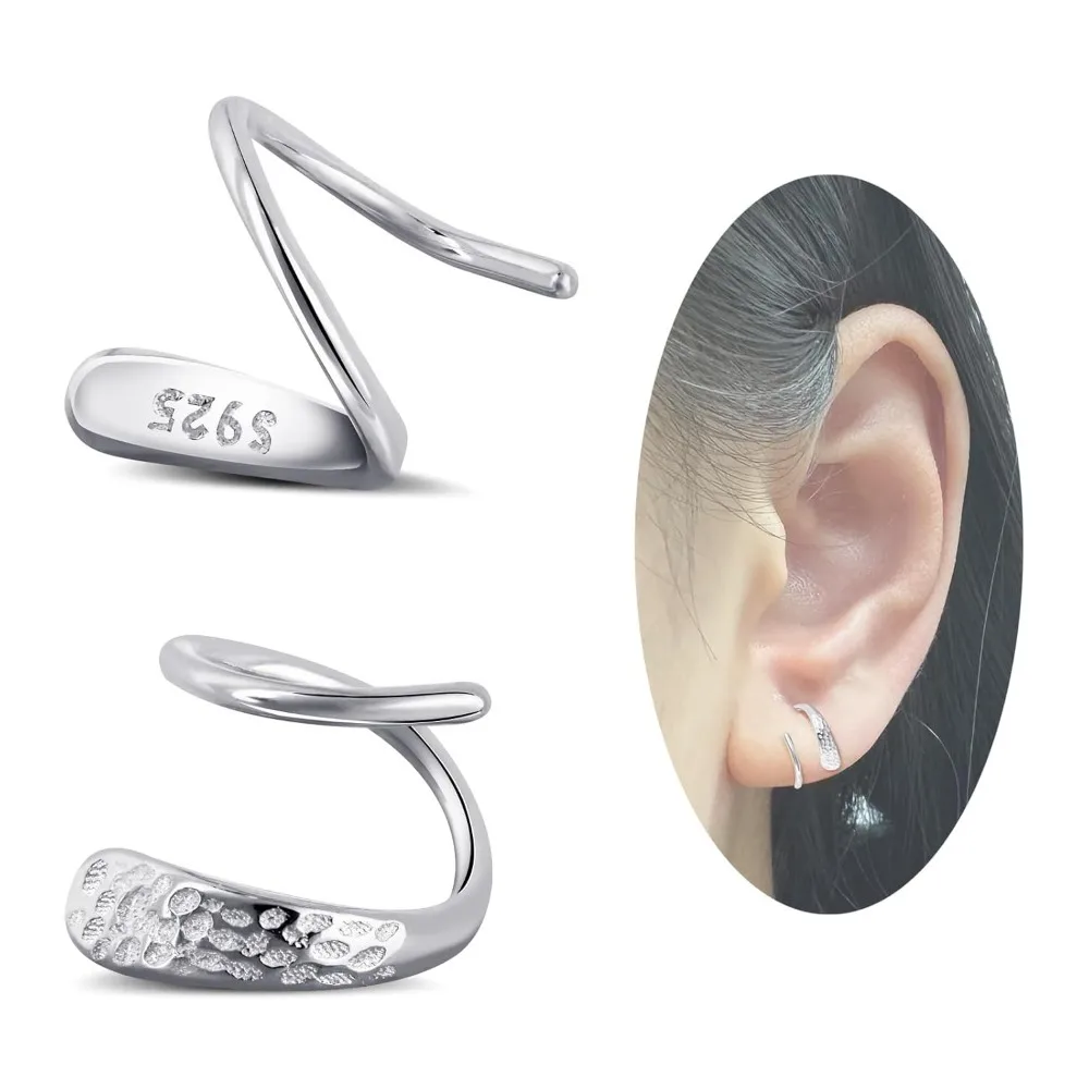 

Tiny Double Hoop Earring S925 Sterling Silver Earrings Small Hammer Texture Earrings Hoop Earrings Hypoallergenic Spiral Earring