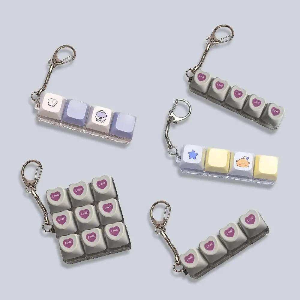Relaxing 4/9 Keys Fidget Keychain Keycap Stress Relief Finger Keyboard Cap Key Button Pass The Time Clicker Pendant for Adult&