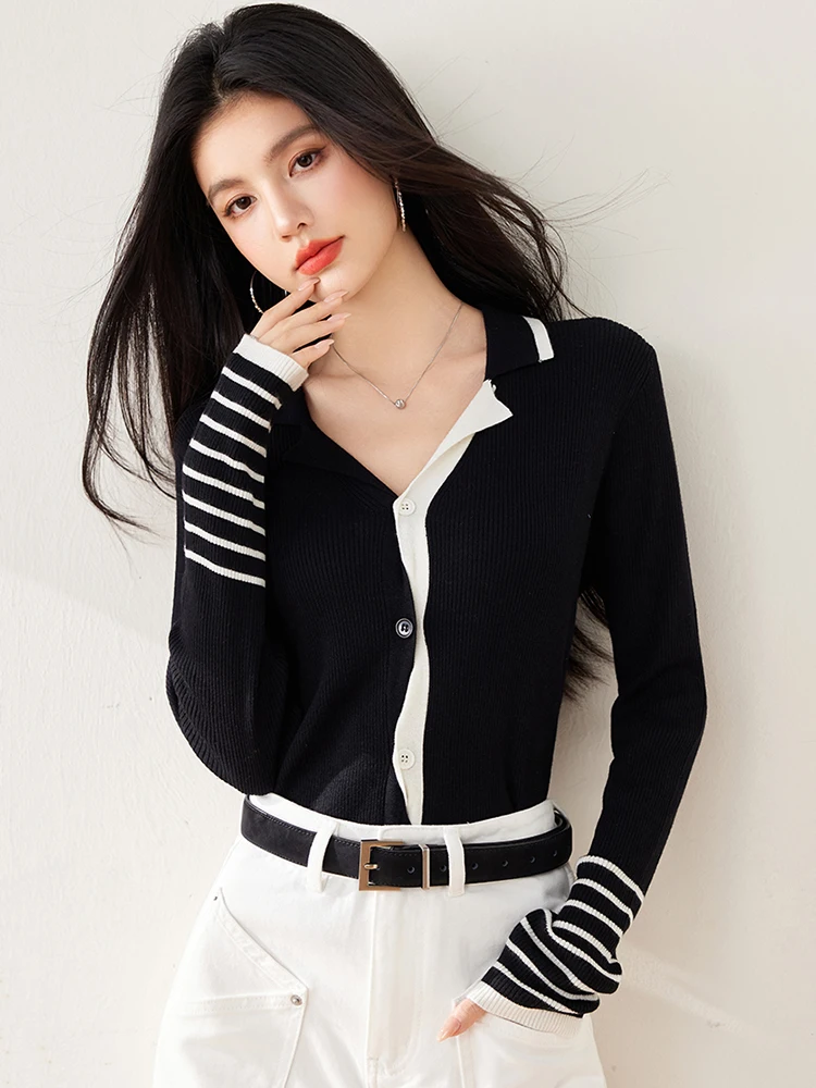 Wiosna 2023 nowych kobiet Slim Fit z długim rękawem topy niszowy projekt sweter sweter moda Casual top z dzianiny