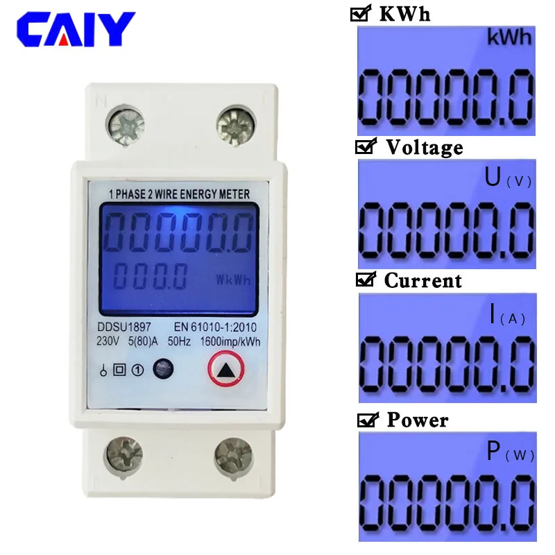 

LCD Single PhaseTwo Wire Digital Display Wattmeter Power Consumption Energy Electric Meter kWh AC 230V 50Hz Electric Din Rail