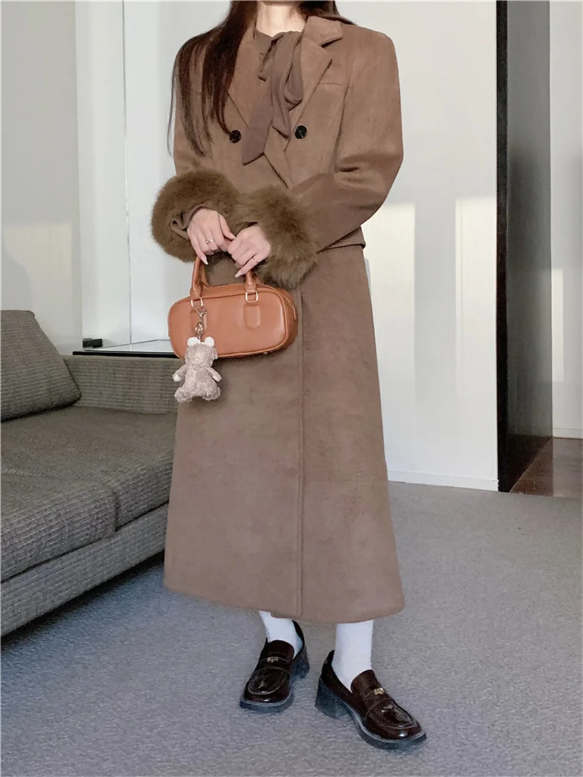 

Alien Kitty Women Maxi Jackets Slim Daily Office Lady New Winter Cotton Padded High Street Elegant New Trench Coats Woolen Daily