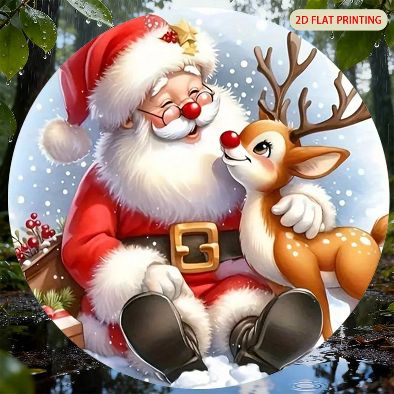 2D Flat, 2D Flat 1pc Santa Claus 20x20cm Plaque,Reindeer Sign,Winter Celebration Perfect for Home,Office,Cafe Or Garage Metal De