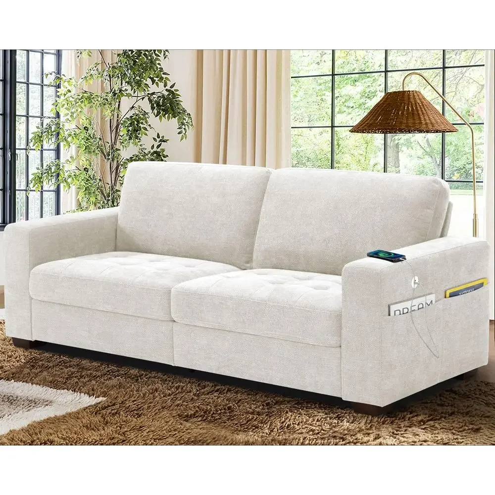 

Sofas for Living Room, Chenille Loveseat Couch Set, Small Modern Sofa, USB Charging, Removable Sofa Cover,Solid Wood Frame, Eas
