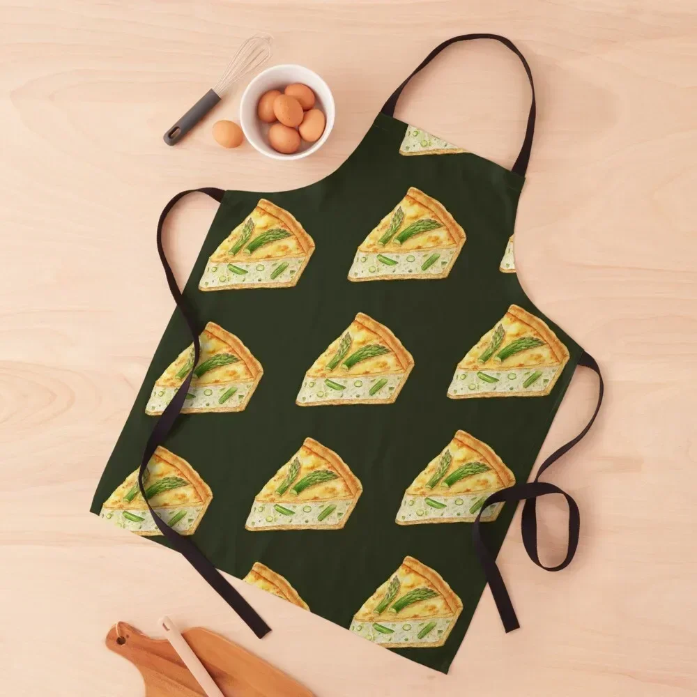 

Slice of Asparagus Quiche Tart Apron with pockets Custom Waterproof women Apron