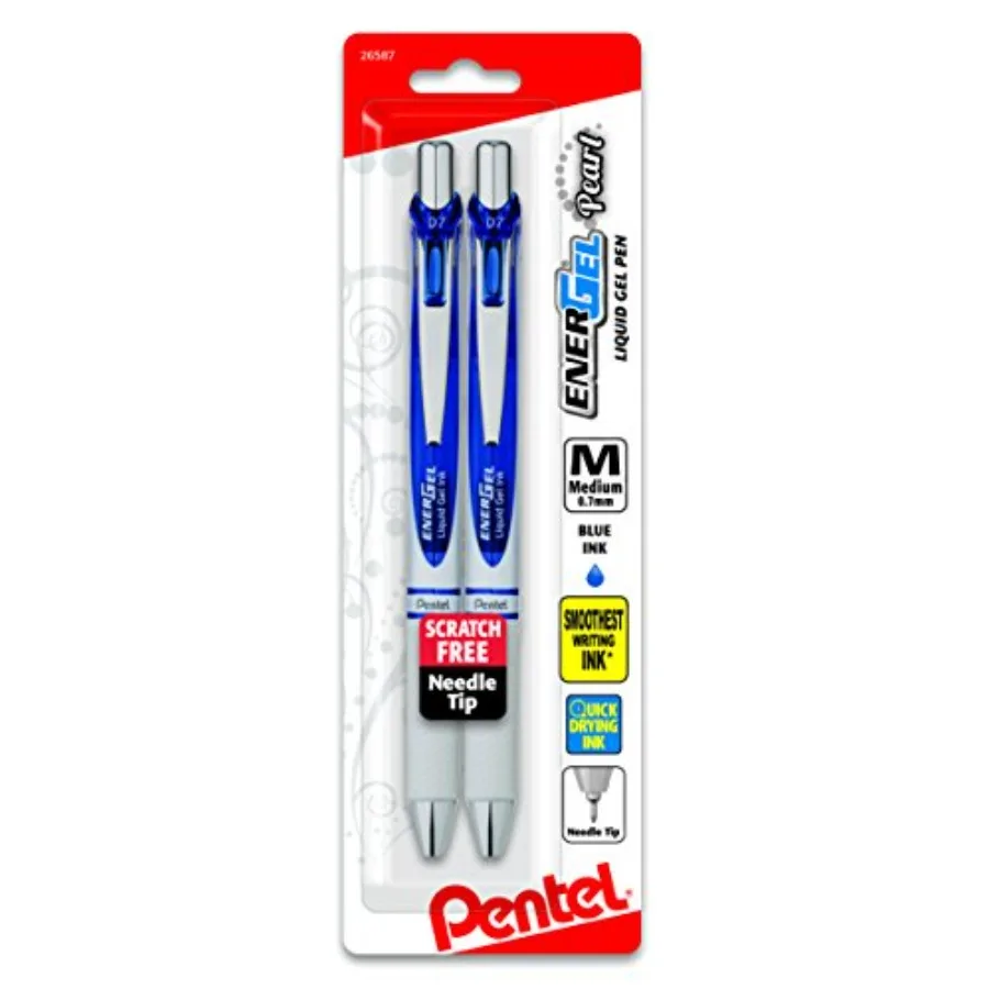 

EnerGel Pearl Retractable Liquid Gel Pen, Needle Tip 0.7mm Medium Line, Ink, 2-Pk (BLN77WBP2C